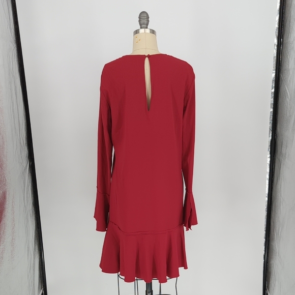 19913 Theory Marah Bell Sleeve Shift Dress Red size 4 preppy minimal Business - Picture 2 of 6